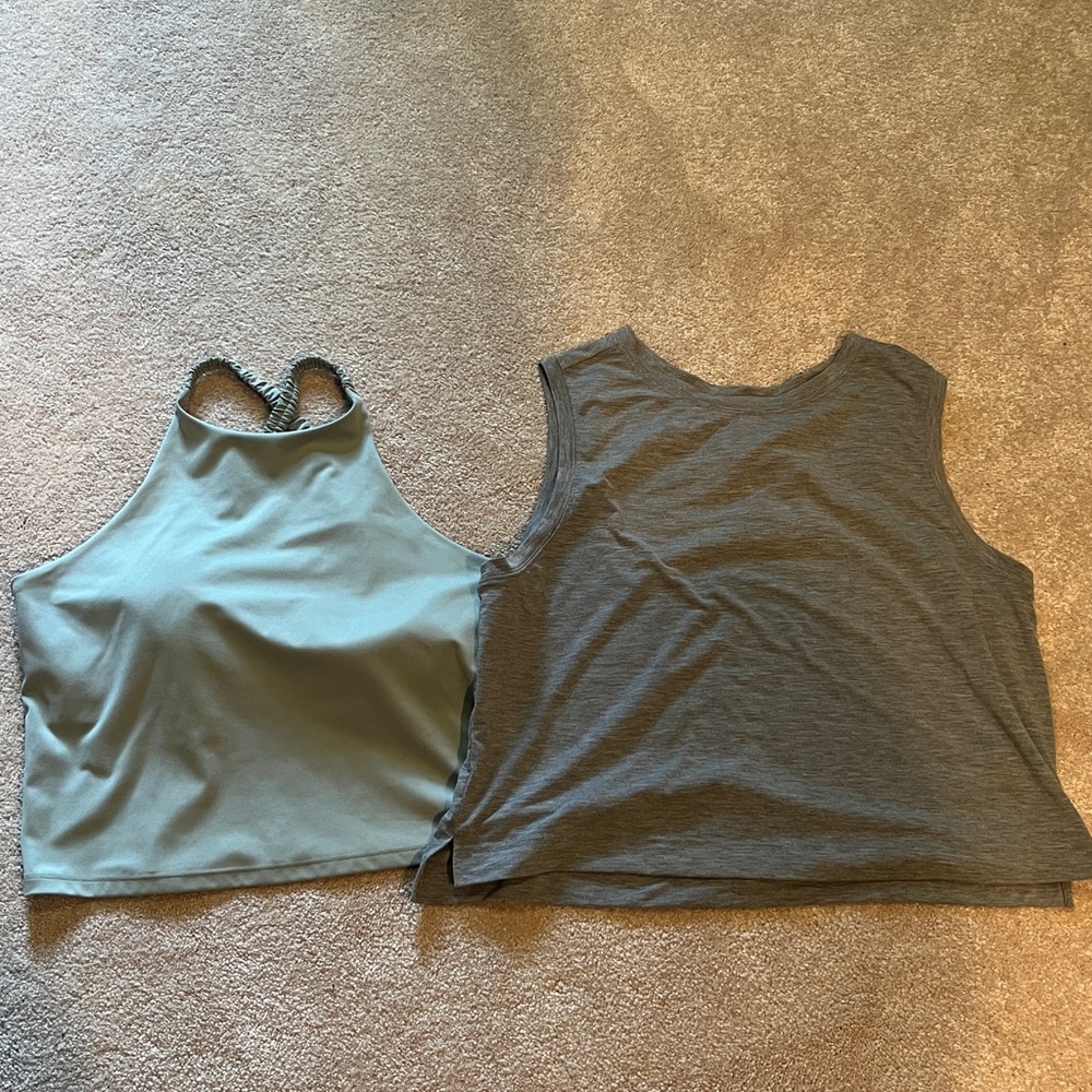 Large and extra large gray and green sleeveless All In Motion workout tops